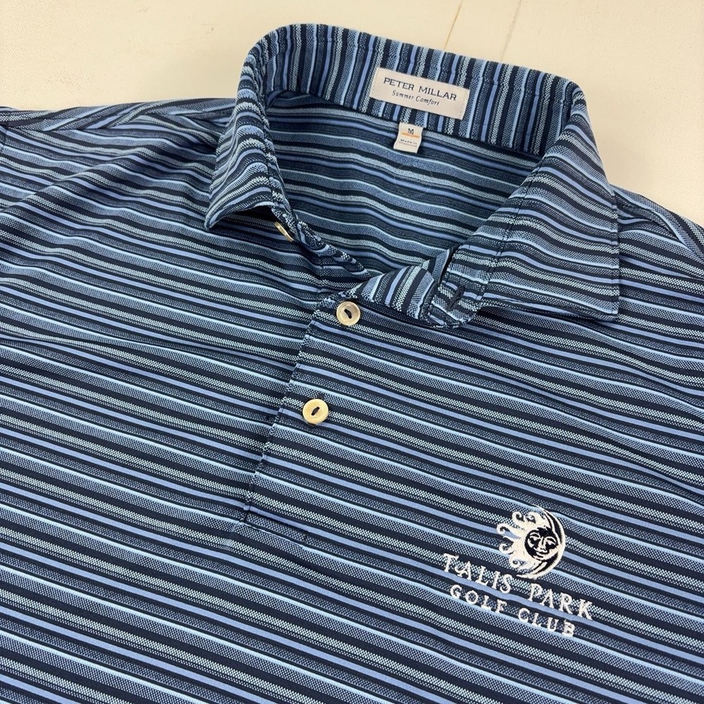 Peter Millar Summer Comfort Polo Shirt Mens M Blue Striped Talis Park Golf
